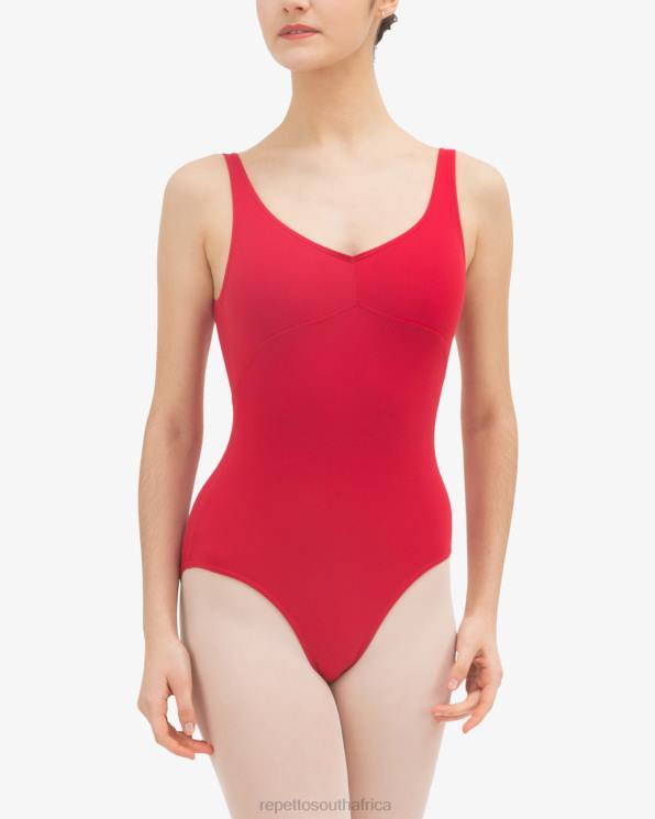 Clothing Repetto Gathered Front And Back Leotard Neckline Carnation Red Women 2T48448