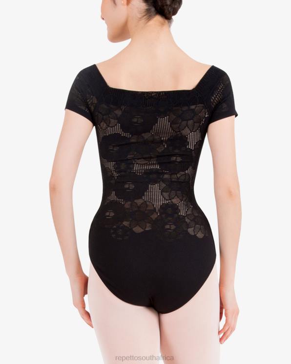 Clothing Repetto Short Sleeves Lace Leotard Black Women 2T48482