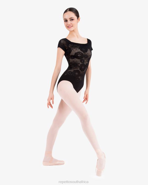 Clothing Repetto Short Sleeves Lace Leotard Black Women 2T48482