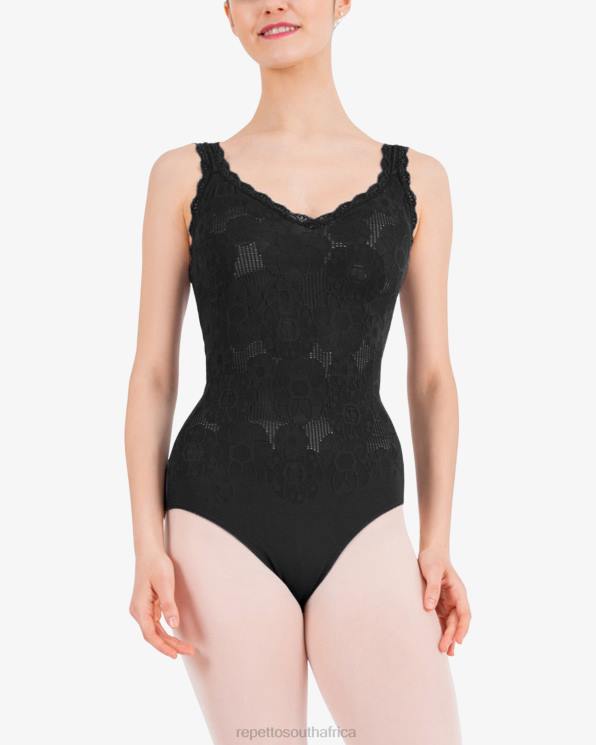 Clothing Repetto Thin Straps Lace Leotard Black Women 2T48476