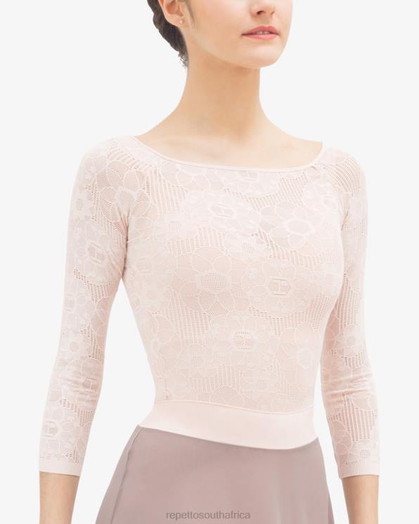 Clothing Repetto Long Sleeves Top In Rosette Lace Petal Pink Women 2T48547