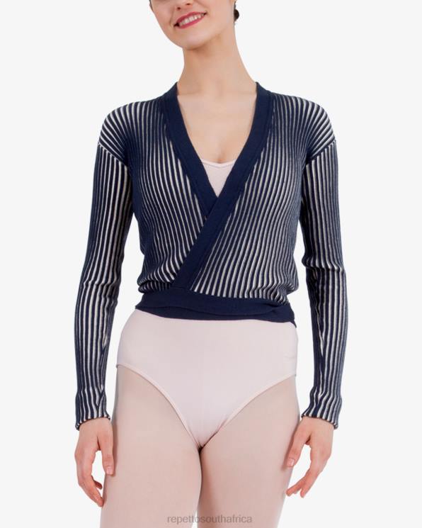 Clothing Repetto Bicolor Rib-Knit Wrap-Over Blue And Petale Pink Women 2T48527