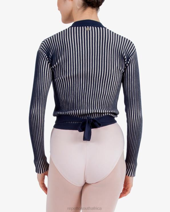 Clothing Repetto Bicolor Rib-Knit Wrap-Over Blue And Petale Pink Women 2T48527