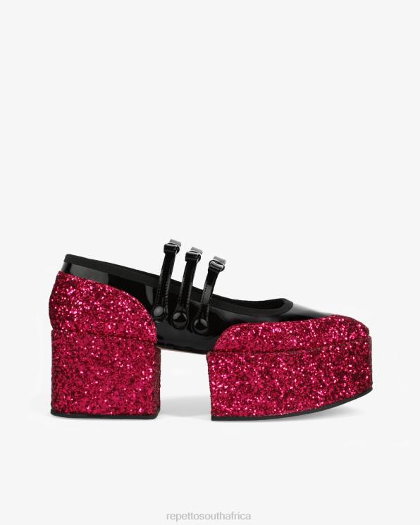 Footwear Repetto X Noir Kei Ninomiya - Glitter Platform Mary Janes Fuchsia Pink And Black Women 2T48159